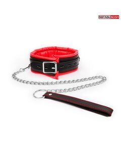 Ошейник с поводком на цепи черно-красный 