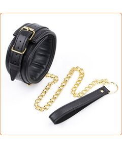Ошейник из искусственной кожи с золотой цепочкой 