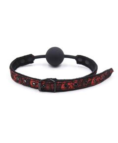 Кляп силиконовый черный с черно-красным ремешком 