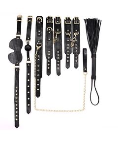 БДСМ набор 7 предметов черный с золотой фурнитурой 