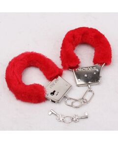 Металлические наручники с красным пушком 