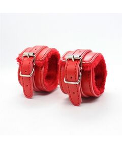 Наручники из искусственной кожи с красным мехом 