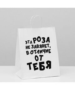 Пакет подарочный с приколами, крафт «Роза», белый, 24 х 14 х 30 см 