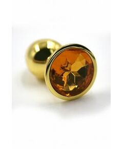 Золотая анальная пробка из алюминия с ярко-оранжевым кристаллом (Small) 