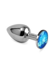 Анальная пробка тяжелая 140гр метал серебро голубая страза 7,2см/2,7см 
