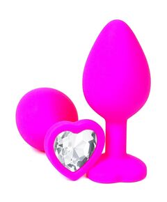 Анальная пробка розовый силикон прозрачная страза 8см/3,4см 