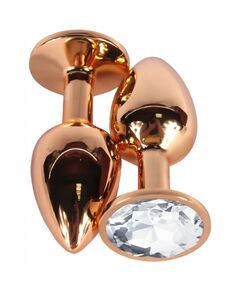 Анальная пробка розовое золото с прозрачным кристаллом, S 