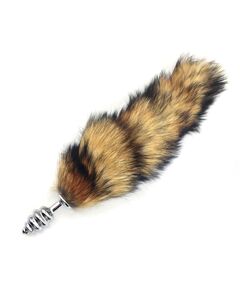 Анальная рельефная пробка с рыжим хвостом, S 