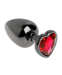 Анальная пробка с красным кристаллом, сердце, L 