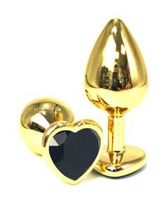 Анальная пробка с черным кристаллом, сердце, S 