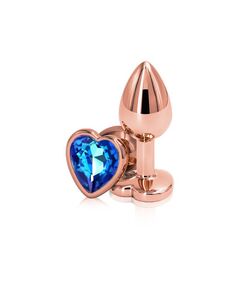 Анальная пробка с синим кристаллом сердце, S 