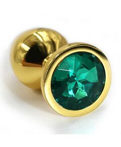 Золотая анальная пробка с темно-зеленым кристаллом (Small) 