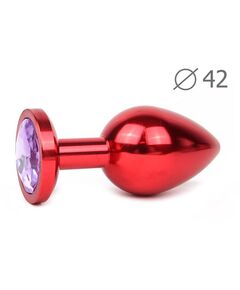 Анальная пробка красная с фиолетовой стразой длина 93мм диаметр 42мм вес 170г 