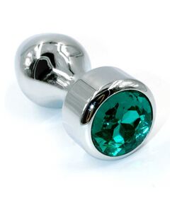 Серебряная анальная пробка с объемным темно-зеленым кристаллом (Small) 