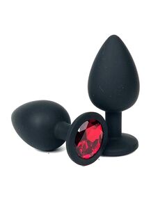 Анальная пробка черный силикон красная страза 9,5см/4,2см 