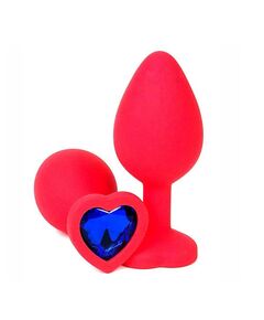 Анальная пробка красный силикон синяя страза 8см/3,4см 