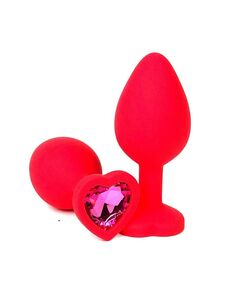Анальная пробка красный силикон розовая страза 9см/4см 