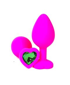 Анальная пробка розовый силикон зеленая страза 8см/3,4см 