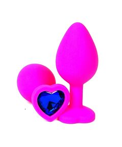 Анальная пробка розовый силикон синяя страза 7см/2,8см 