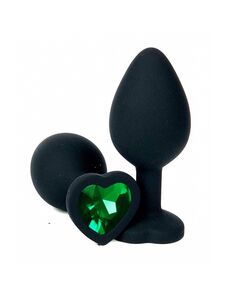 Анальная пробка черный силикон зеленая страза 7см/2,8см 