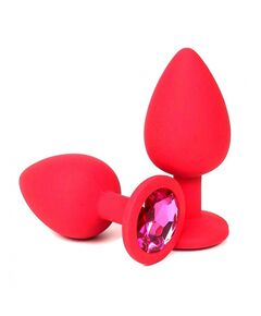 Анальная пробка красный силикон розовая страза 7см/3см 