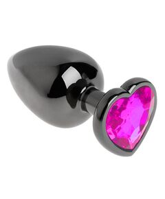 Анальная пробка чёрный металл с розовым кристаллом, сердце, L 