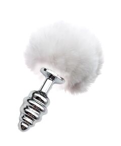 Белый зайчий хвостик с серебряной рельефной пробкой, 2.8 см 