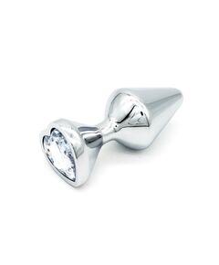 Анальная пробка на удлиненной ножке с белым кристаллом сердце 