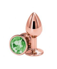 Анальная пробка розовое золото с зелёным кристаллом, M 