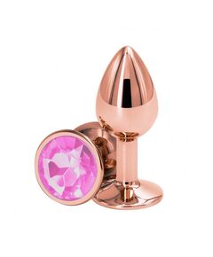 Анальная пробка розовое золото с розовые кристаллом, M 