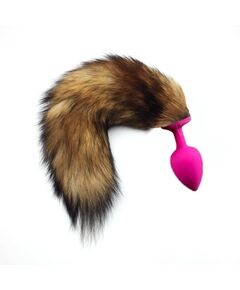 Рыжий лисий хвост 40см натуральный мех с силиконовой пробкой 2.9см 