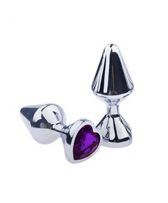 Анальная пробка с удлиненной ножкой и фиолетовым кристаллом сердце, S 