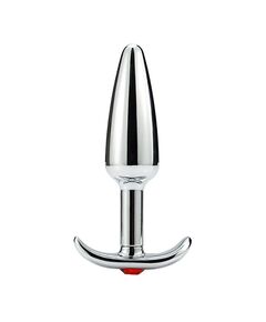Анальная пробка для ношения серебро метал красная страза 10,8см/2,8см 