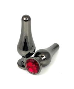 Анальная страза вытянутая темный метал красная страза 9,4см/3,2см 
