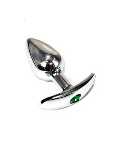 Анальная пробка для ношения серебро метал зеленые страза 7,1см/2,7см 