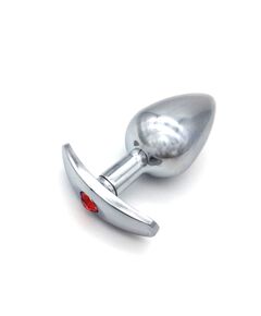 Анальная пробка для ношения серебро метал красная страза 8см/3,7см 