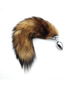 Рыжий лисий хвост 40см натуральный мех с серебряной пробкой 3,4см 