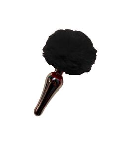 Черный натуральный зайчий хвостик с серебряной фигурной пробкой 4,2см 