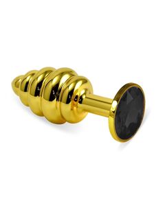 Анальная рельефная пробка с черным кристаллом, S 