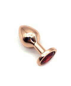Анальная пробка розовое золото с красным кристаллом, L 