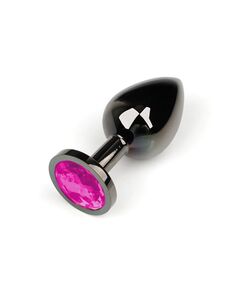 Анальная пробка черный металл с розовым кристаллом, S 