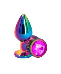 Анальная пробка цветной металл с розовым кристаллом, M 