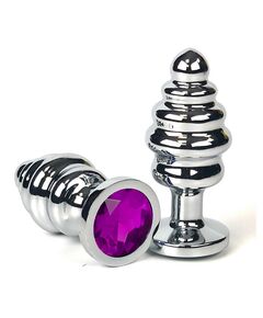 Анальная рельефная пробка с фиолетовым кристаллом, L 
