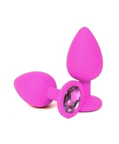 Анальная пробка розовый силикон, розовая страза 8 см/3.4 см 