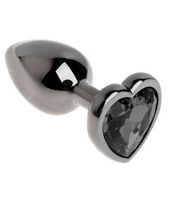 Анальная пробка с черным кристаллом, сердце, L 