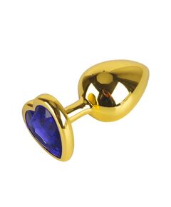 Анальная пробка с синим кристаллом, сердце, L 