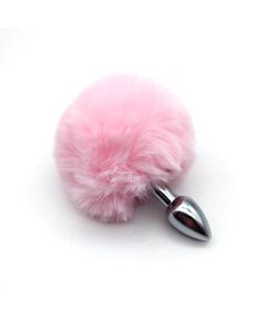 Розовый зайчий хвостик с серебряной пробкой 1,8см 