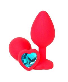 Анальная пробка красный силикон голубая страза 8см/3,4см 