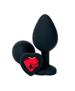 Анальная пробка черный силикон красная страза 8см/3,4см 