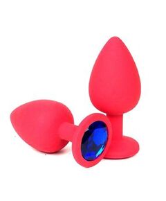 Анальная пробка красный силикон синяя страза 8см/3,4 